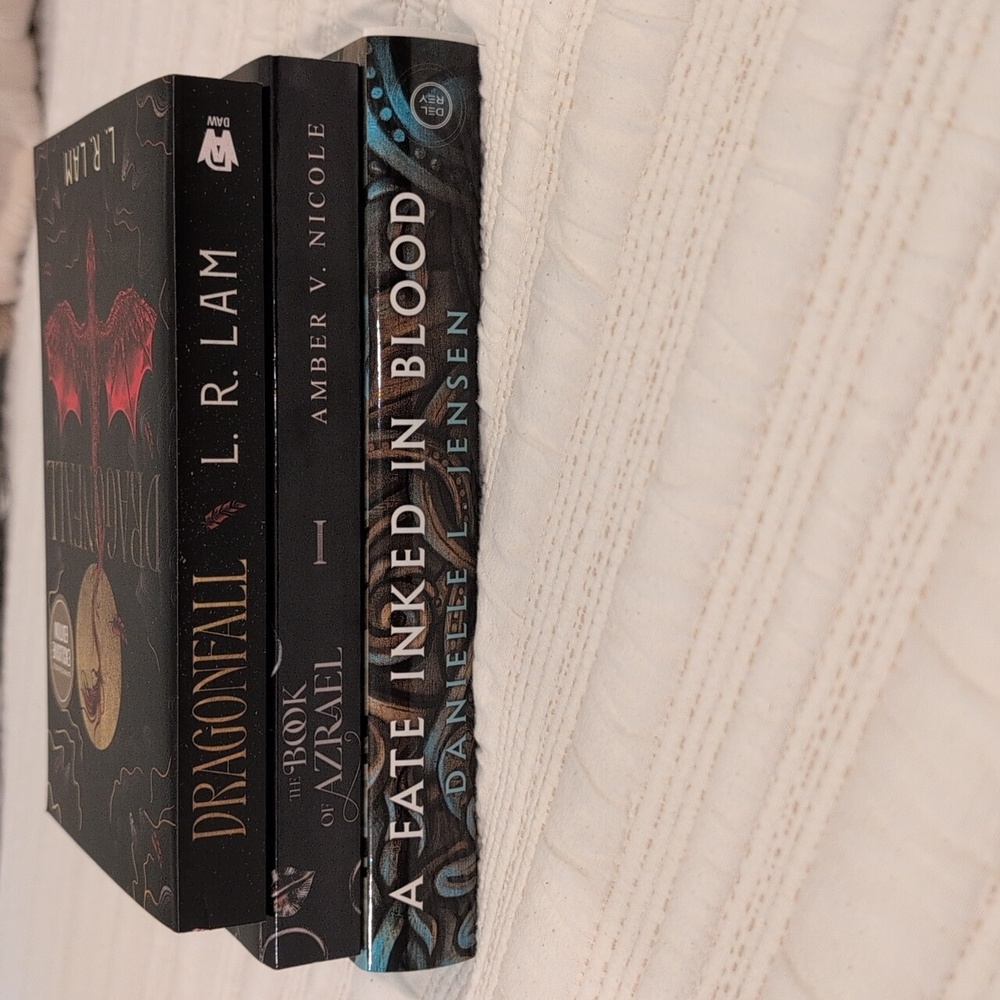 Booktok Fantasy books - A Fate Inked In Blood, The Book of Azrael & Dragonfall